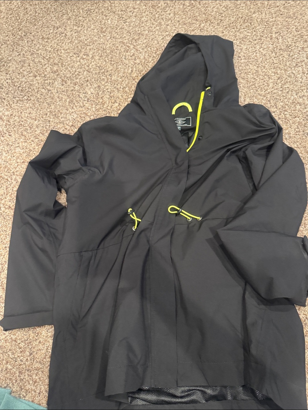 G.H. Bass & Co. Black Hooded Rain Jacket with Yellow Accents